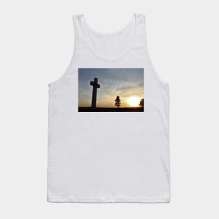 Kansas Sunset with a colorful sky and cross silhouette. Tank Top